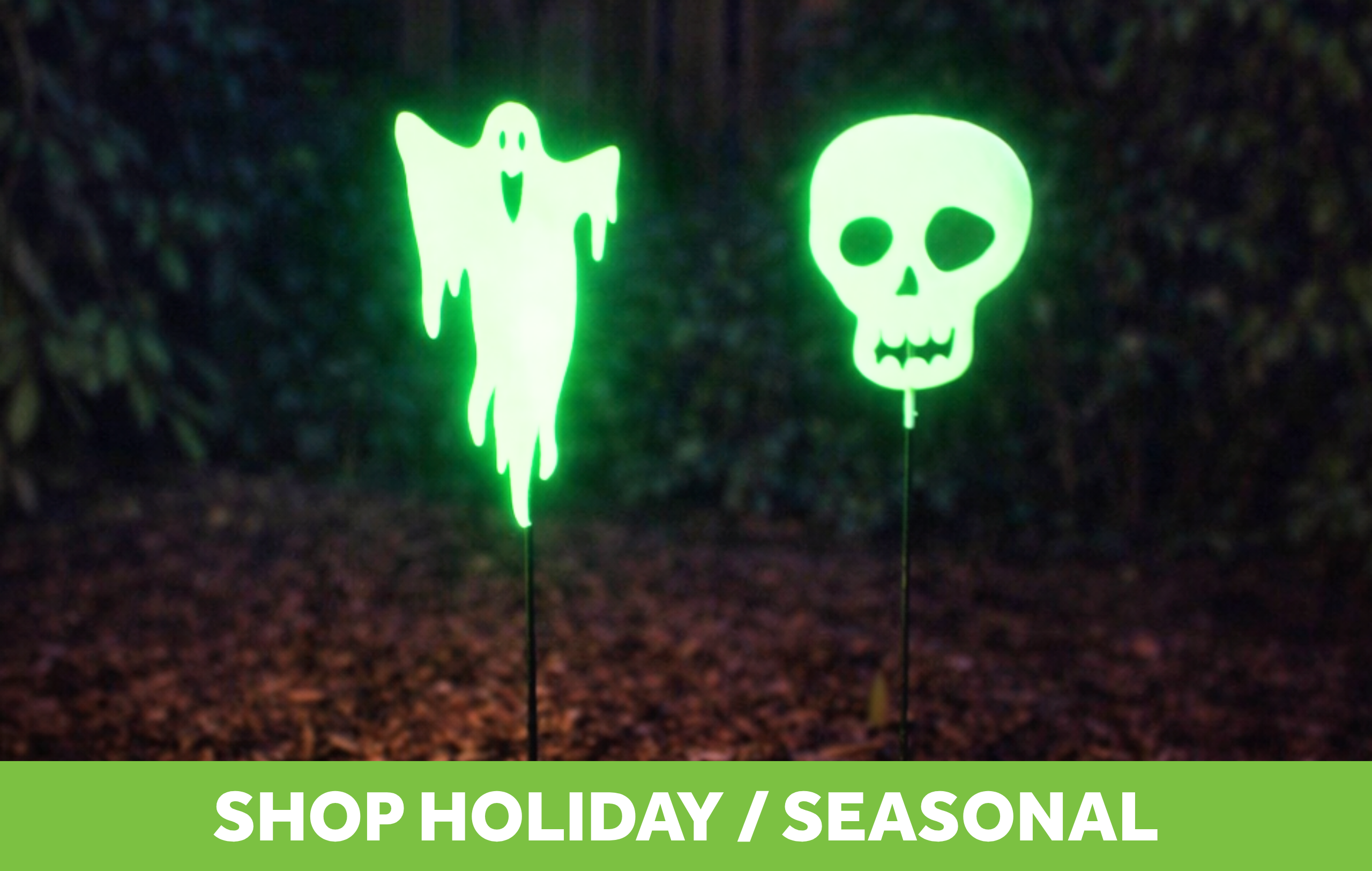 wholesale halloween garden stakes - one ghost and one skull - glowing in the dark
